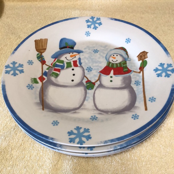 My Christmas 10.5” Snowman Stoneware set of four Dinner Plates - Picture 2 of 4